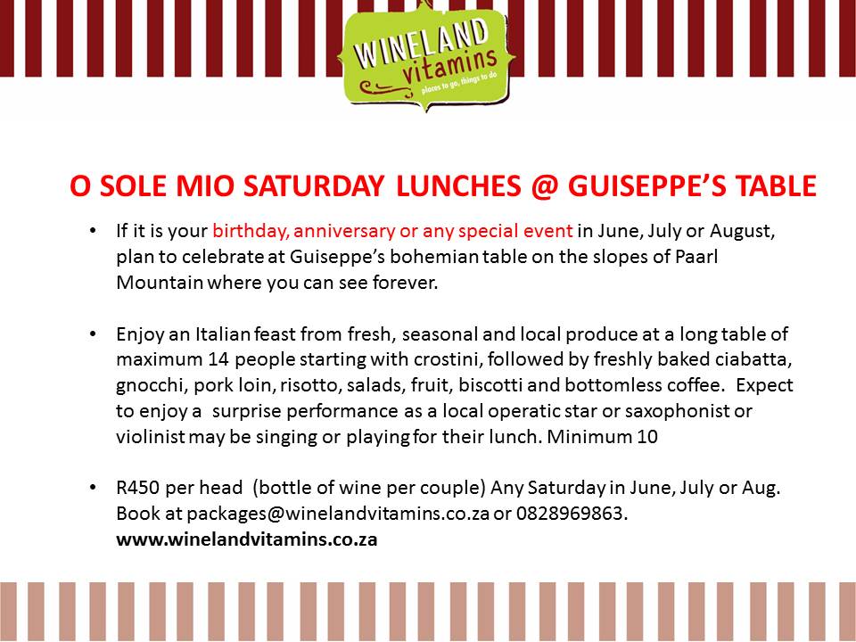O Sole Mio Saturday Lunches @ Guiseppe’s Table